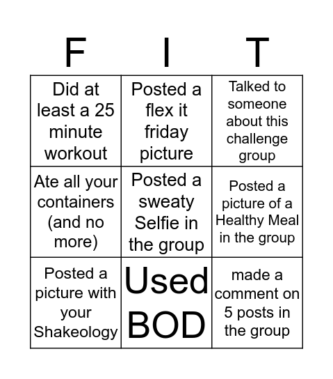 Team FitLove: Fit Bingo Card