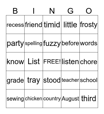 List 1 Bingo Card