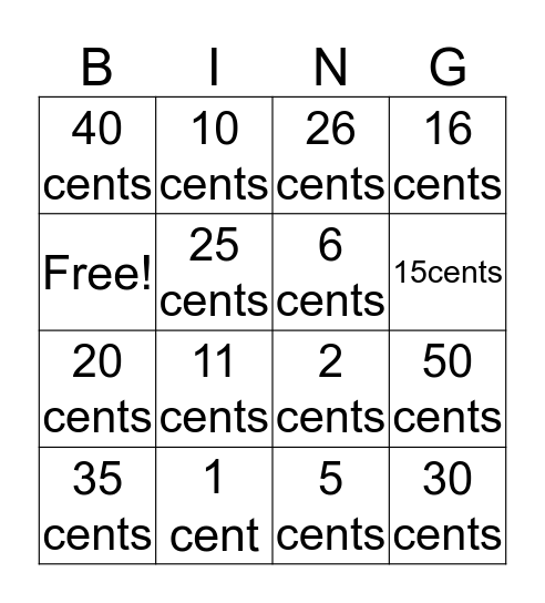 Money Bingo! Bingo Card