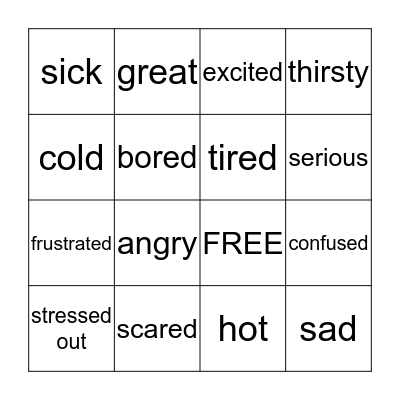 Feelings BINGO Card