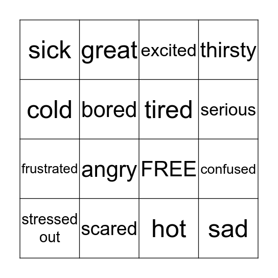 Feelings BINGO Card