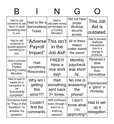 Work day bingo! Bingo Card