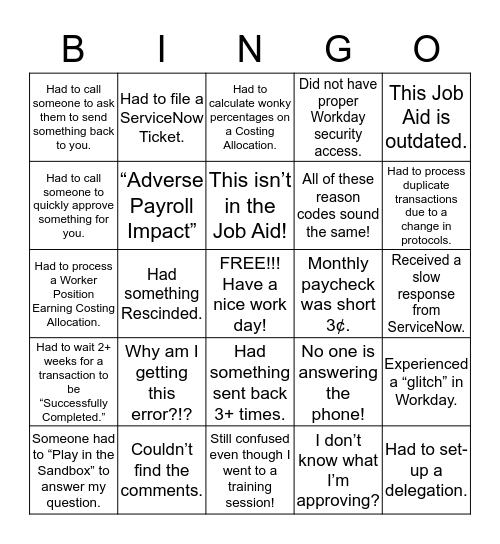Work day bingo! Bingo Card