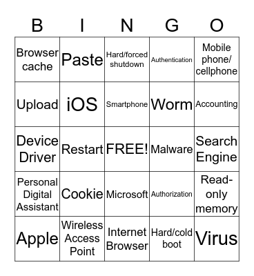 Computer Class Vocabulary Bingo Card