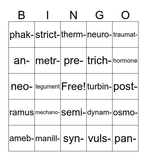 Medical Terminology Lesson 10 Bingo Card