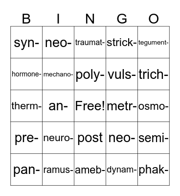 Medical Terminology Lesson 10 Bingo Card