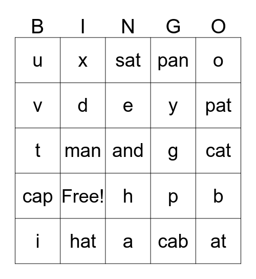 Sounds and CVC Words  Bingo Card