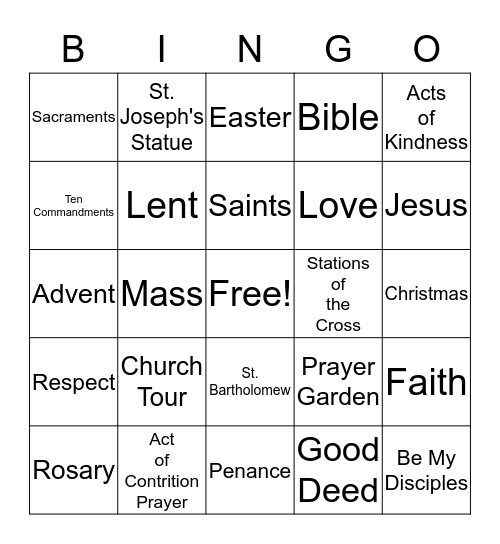 4TH Grade Religion Bingo Card