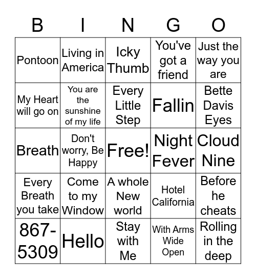 Grammy Winning Songs Bingo Card