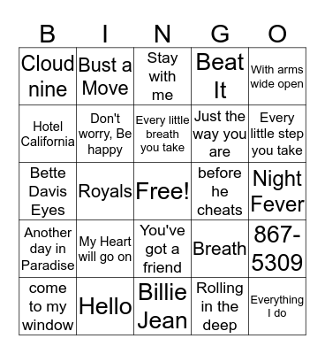 Grammy Winning songs Bingo Card