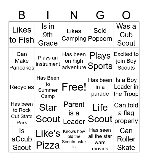 Troop 181 Bingo Card