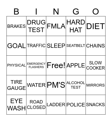 SAFETY / HEALTHY Bingo Card