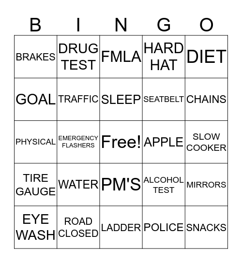 SAFETY / HEALTHY Bingo Card