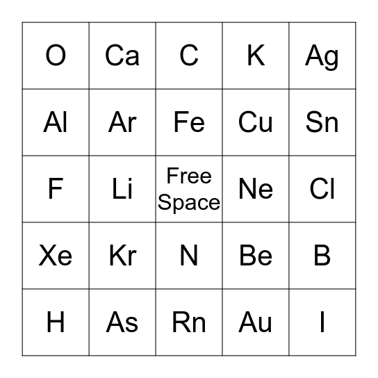 Element Bingo Card