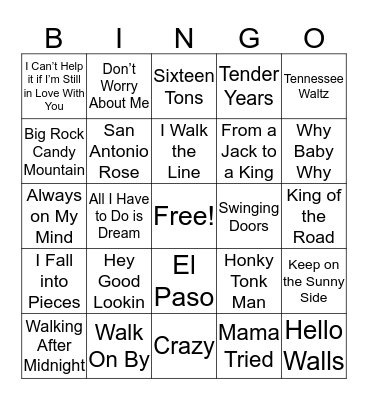 Musical Bingo  Bingo Card