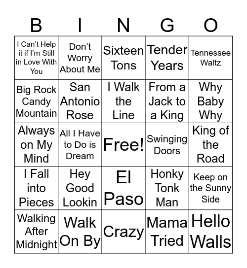 Musical Bingo  Bingo Card