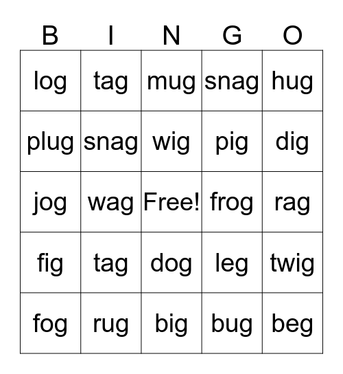 J's words Bingo Card