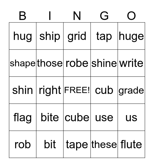 Long and Short Vowels Bingo Card