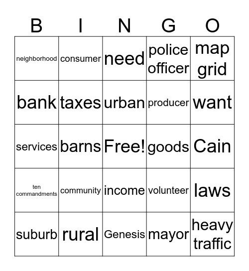 Community Life Bingo Card