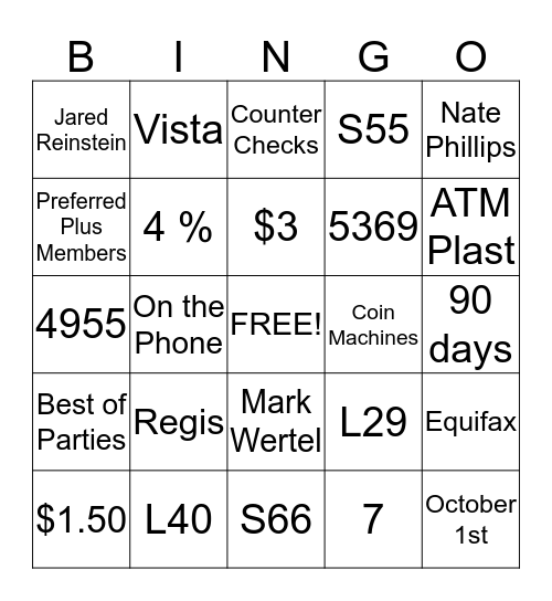 SEFCU BINGO Card