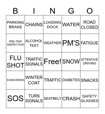 SAFETY / HEALTHY Bingo Card