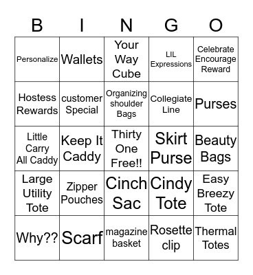 Thirty-One FUN!! Bingo Card