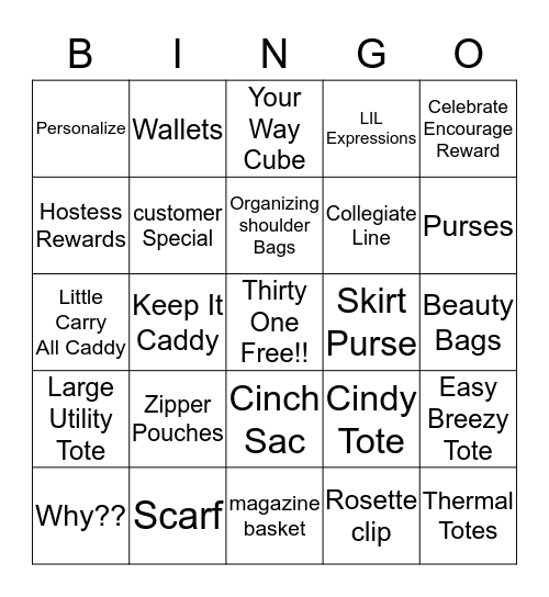 Thirty-One FUN!! Bingo Card