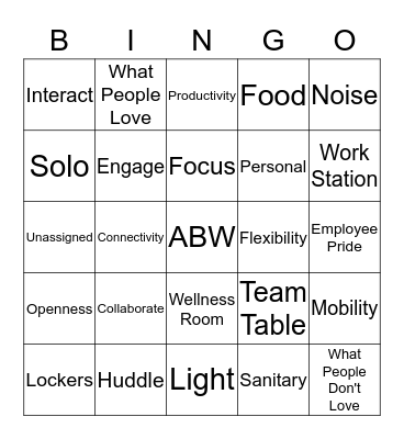 LINGO  Bingo Card