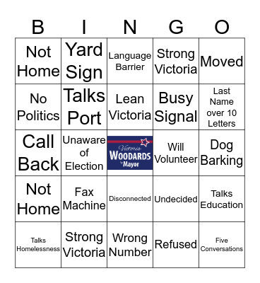Victoria's Bingo for Mayor Bingo Card
