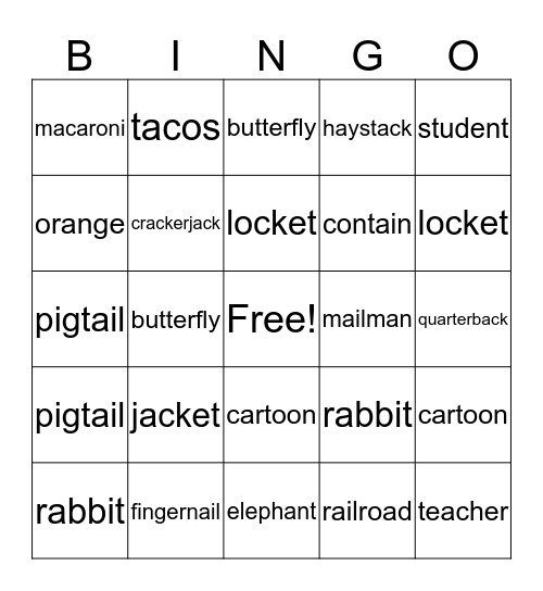 Multi-Syllable Words-(Standard 3.2 Use knowledge of how syllables work to read multisyllabic words.) Bingo Card