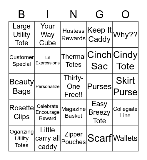 Thirty-One Fun!! Bingo Card