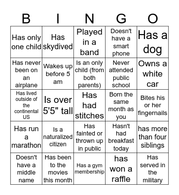 Ice Breaker Bingo Card