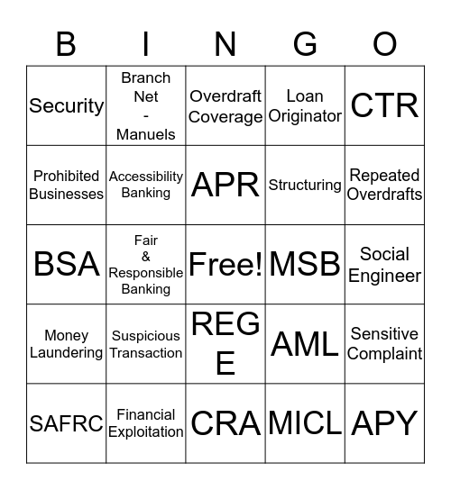 COMPLIANCE BINGO Card