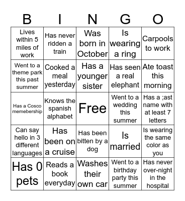 Find Someone who.... Bingo Card