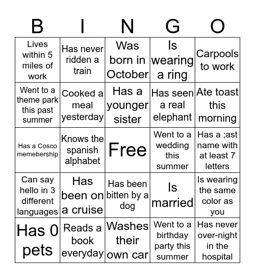 Find Someone who.... Bingo Card