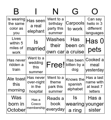 Find Someone who.... Bingo Card