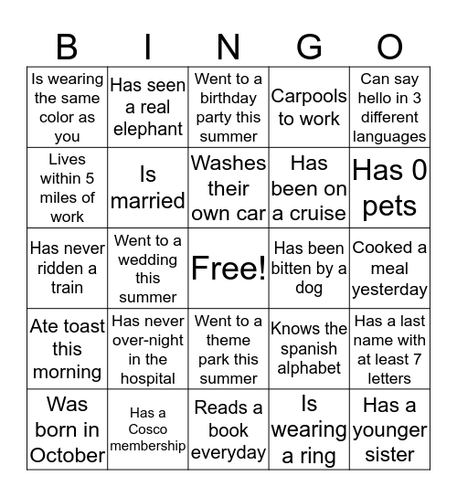 Find Someone who.... Bingo Card