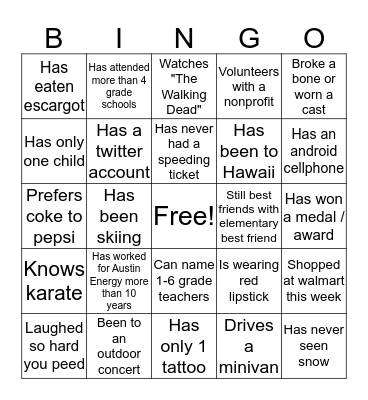 Find Someone who.... Bingo Card