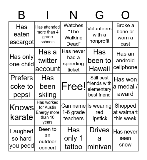 Find Someone who.... Bingo Card