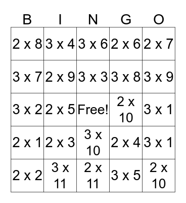 Multiplication! Bingo Card