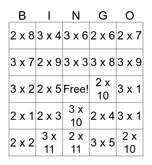 Multiplication! Bingo Card