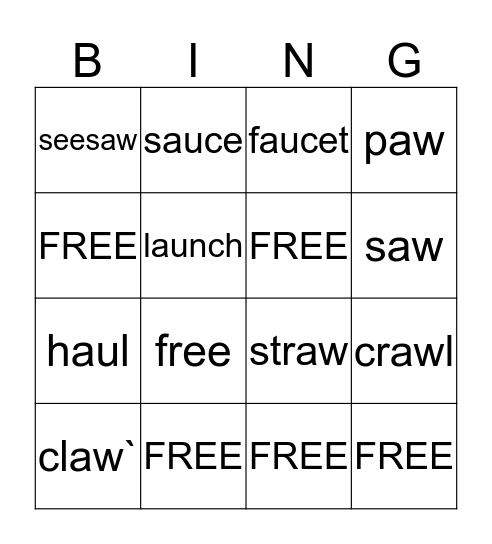 au      aw Bingo Card