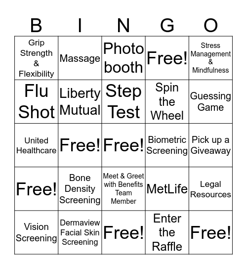 2017 Health & Wellnesss Fair Bingo Card