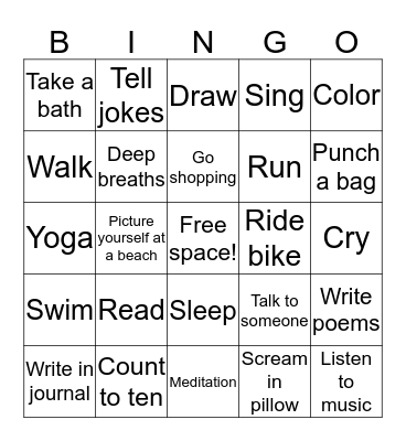 Self Calming Techniques  Bingo Card