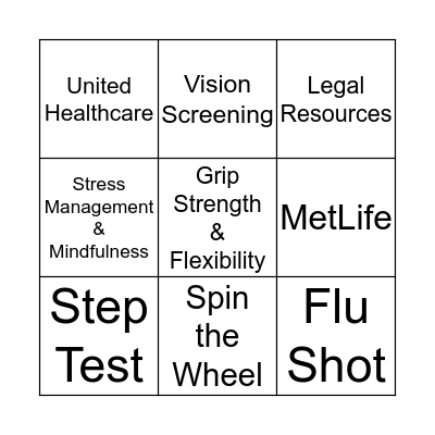 2017 Health & Wellnesss Fair Bingo Card