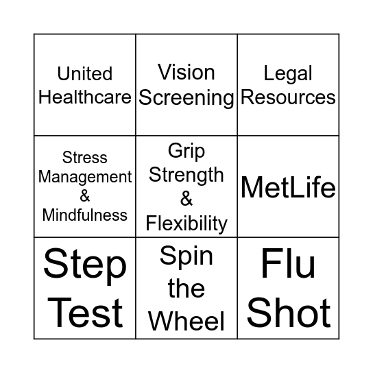 2017 Health & Wellnesss Fair Bingo Card