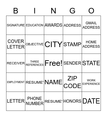RESUME' WORDS Bingo Card