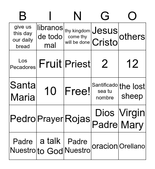 The Lord's Prayer \ Hail Mary  Bingo Card