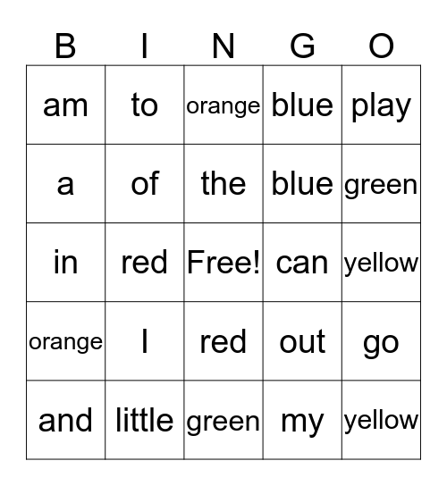Sight Word Bingo Sept 26, 2017 Bingo Card