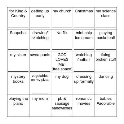 Here's some stuff I love... Bingo Card